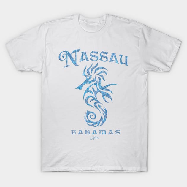 Nassau, Bahamas, Seahorse (Distressed) T-Shirt by jcombs